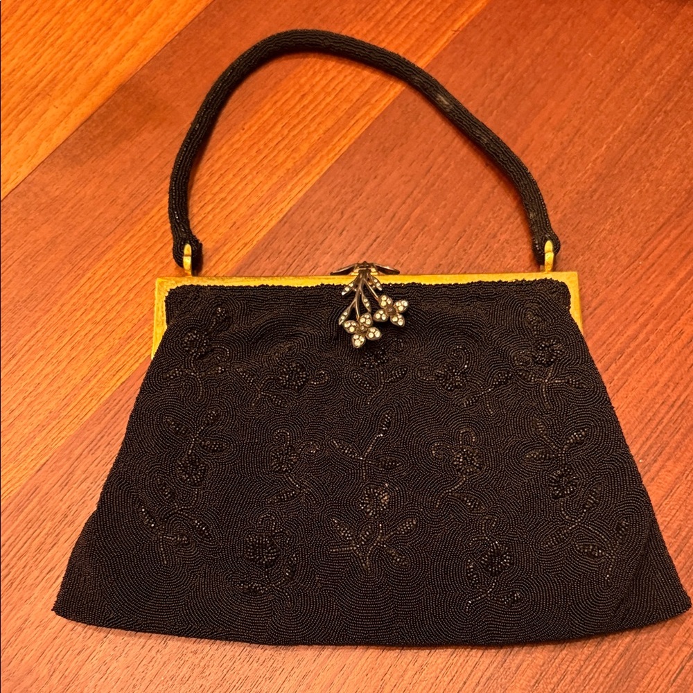 Elegant Black Hand Beaded Handbag